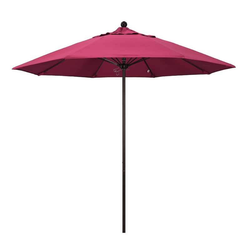 9 ft. Bronze Aluminum Commercial Market Patio Umbrella with Fiberglass Ribs and Push Lift in Hot Pink Sunbrella