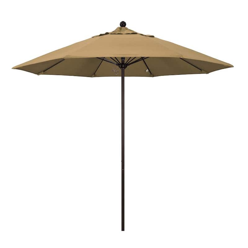 9 ft. Bronze Aluminum Commercial Market Patio Umbrella with Fiberglass Ribs and Push Lift in Straw Olefin