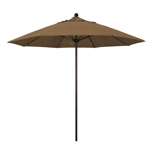 9 ft. Bronze Aluminum Commercial Market Patio Umbrella with Fiberglass Ribs and Push Lift in Woven Sesame Olefin