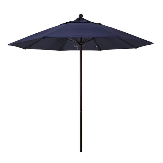 9 ft. Fiberglass Market Pulley Open Bronze Patio Umbrella in Navy Blue Pacifica