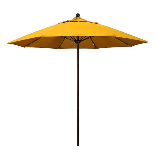 9 ft. Fiberglass Market Pulley Open Bronze Patio Umbrella in Yellow Pacifica