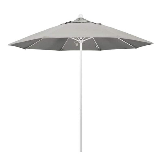 9 ft. White Aluminum Commercial Market Patio Umbrella with Fiberglass Ribs and Push Lift in Granite Sunbrella