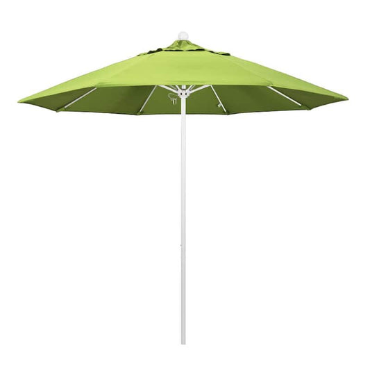 9 ft. White Aluminum Commercial Market Patio Umbrella with Fiberglass Ribs and Push Lift in Parrot Sunbrella