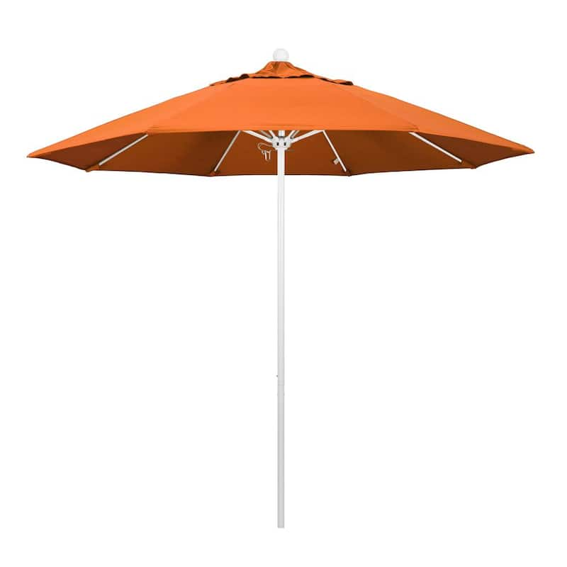 9 ft. White Aluminum Commercial Market Patio Umbrella with Fiberglass Ribs and Push Lift in Tangerine Sunbrella