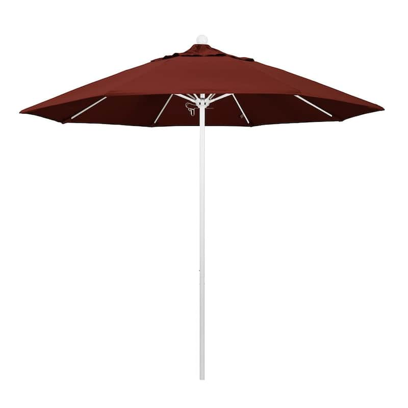 9 ft. White Aluminum Commercial Market Patio Umbrella with Fiberglass Ribs and Push Lift in Henna Sunbrella