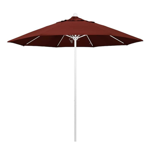 9 ft. White Aluminum Commercial Market Patio Umbrella with Fiberglass Ribs and Push Lift in Henna Sunbrella