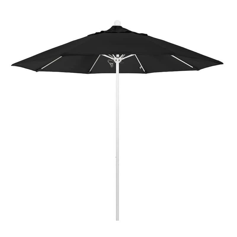 9 ft. White Aluminum Commercial Market Patio Umbrella with Fiberglass Ribs and Push Lift in Black Sunbrella