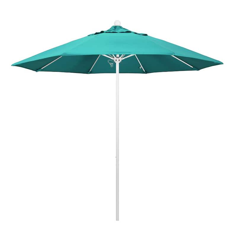 9 ft. White Aluminum Commercial Market Patio Umbrella with Fiberglass Ribs and Push Lift in Aruba Sunbrella