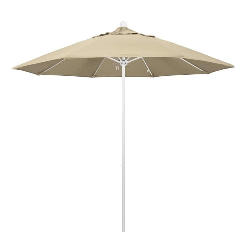 9 ft. White Aluminum Commercial Market Patio Umbrella with Fiberglass Ribs and Push Lift in Antique Beige Sunbrella