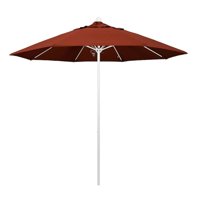 9 ft. White Aluminum Commercial Market Patio Umbrella with Fiberglass Ribs and Push Lift in Terracotta Sunbrella