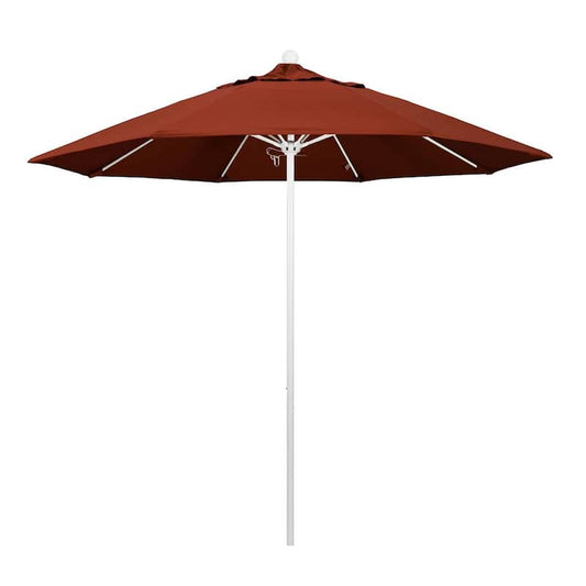 9 ft. White Aluminum Commercial Market Patio Umbrella with Fiberglass Ribs and Push Lift in Terracotta Sunbrella