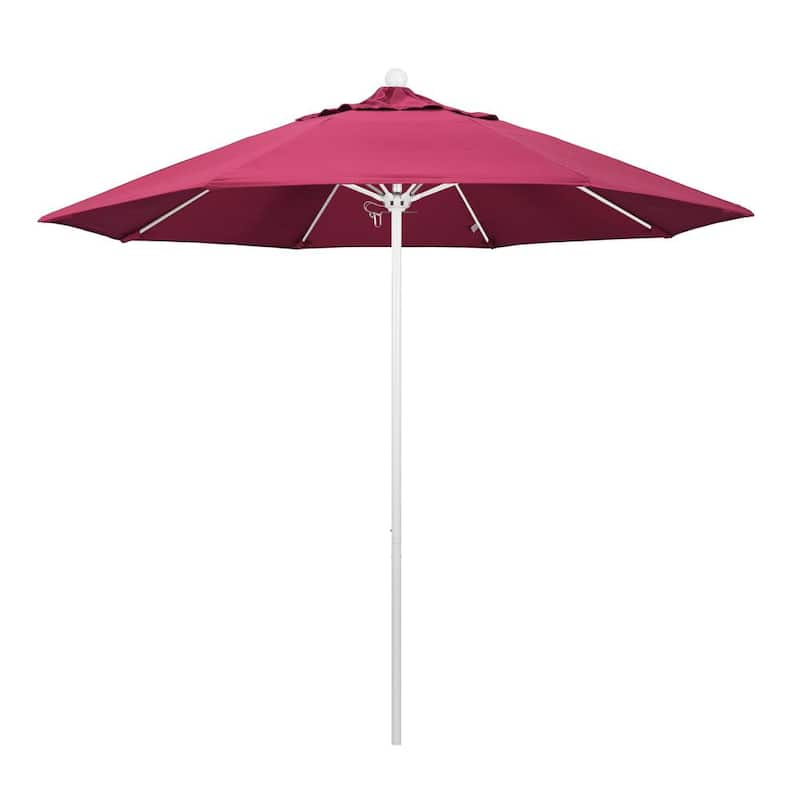 9 ft. White Aluminum Commercial Market Patio Umbrella with Fiberglass Ribs and Push Lift in Hot Pink Sunbrella