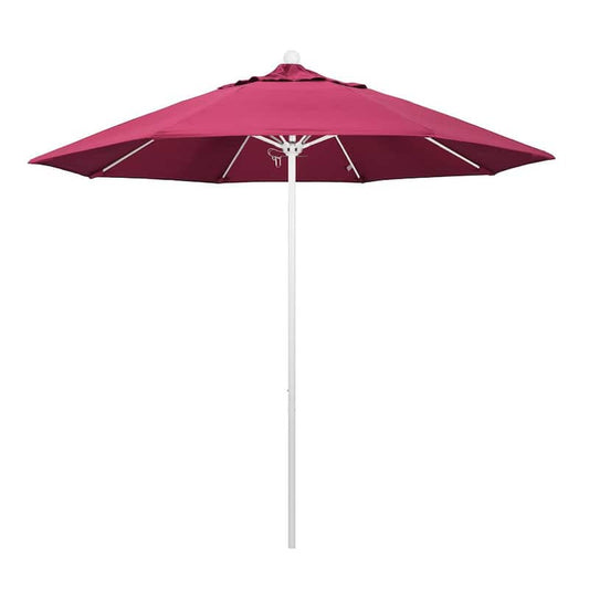 9 ft. White Aluminum Commercial Market Patio Umbrella with Fiberglass Ribs and Push Lift in Hot Pink Sunbrella