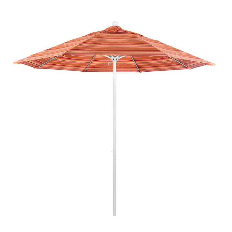 9 ft. White Aluminum Commercial Market Patio Umbrella with Fiberglass Ribs and Push Lift in Dolce Mango Sunbrella