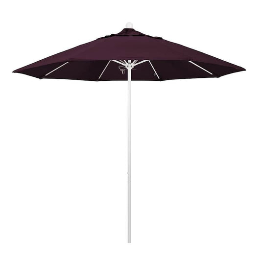 9 ft. Fiberglass Market Pulley Open Matted White Patio Umbrella in Purple Pacifica