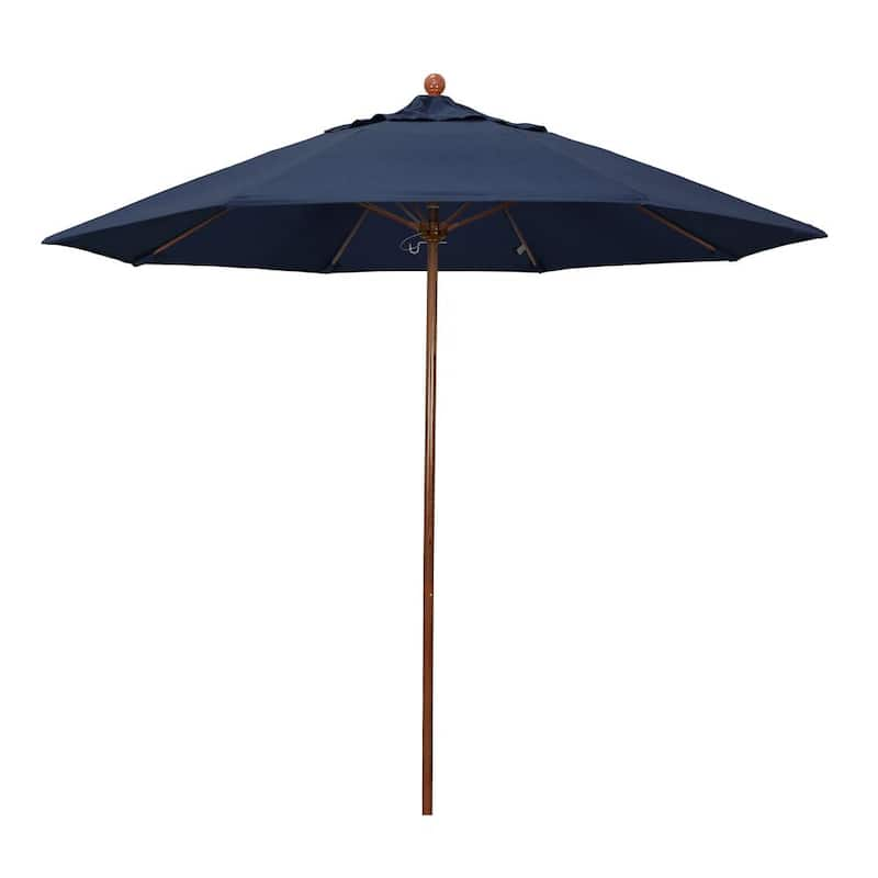 9 ft. Woodgrain Aluminum Commercial Market Patio Umbrella Fiberglass Ribs and Push Lift in Spectrum Indigo Sunbrella