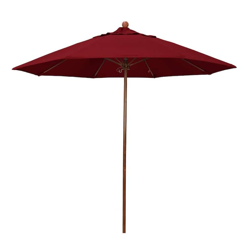 9 ft. Woodgrain Aluminum Commercial Market Patio Umbrella Fiberglass Ribs and Push Lift in Spectrum Ruby Sunbrella