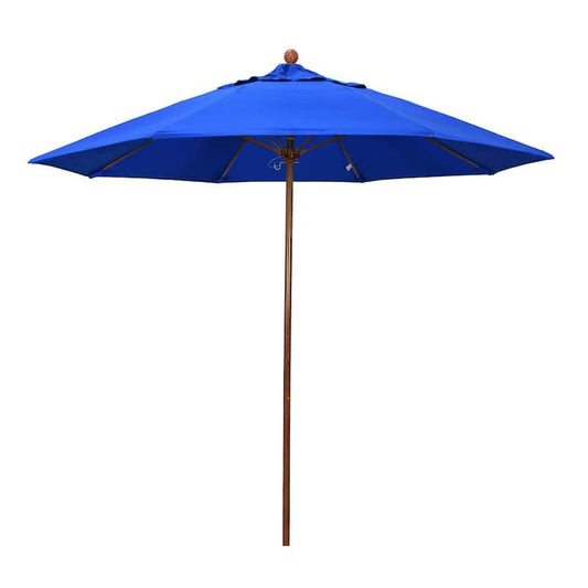 9 ft. Woodgrain Aluminum Commercial Market Patio Umbrella Fiberglass Ribs and Push Lift in Pacific Blue Sunbrella