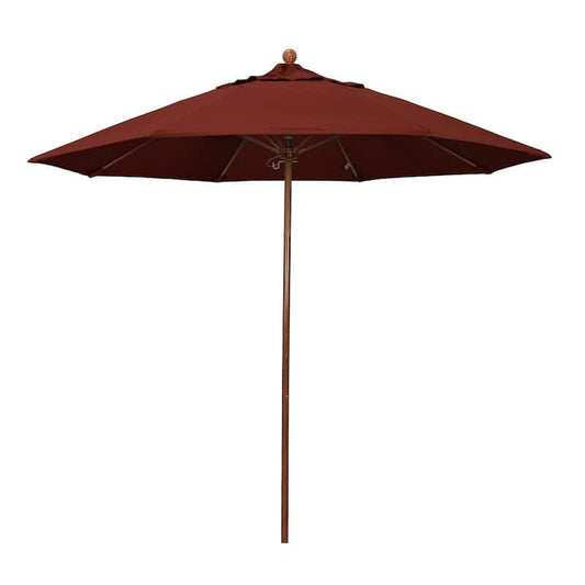 9 ft. Woodgrain Aluminum Commercial Market Patio Umbrella Fiberglass Ribs and Push Lift in Henna Sunbrella