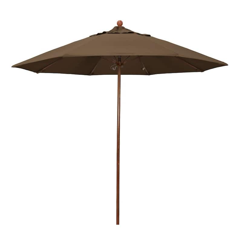 9 ft. Woodgrain Aluminum Commercial Market Patio Umbrella Fiberglass Ribs and Push Lift in Cocoa Sunbrella