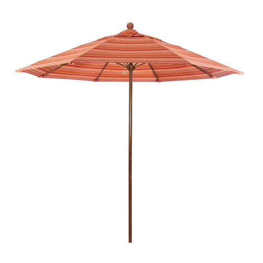 9 ft. Woodgrain Aluminum Commercial Market Patio Umbrella Fiberglass Ribs and Push Lift in Dolce Mango Sunbrella