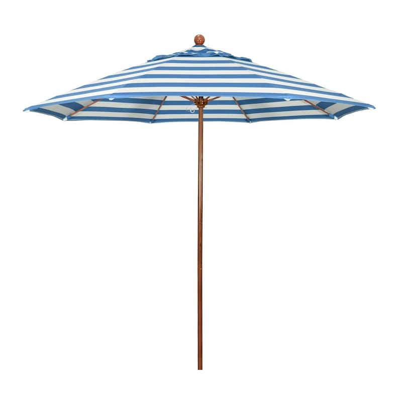 9 ft. Woodgrain Aluminum Commercial Market Patio Umbrella Fiberglass Ribs and Push Lift in Cabana Regatta Sunbrella