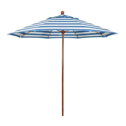 9 ft. Woodgrain Aluminum Commercial Market Patio Umbrella Fiberglass Ribs and Push Lift in Cabana Regatta Sunbrella