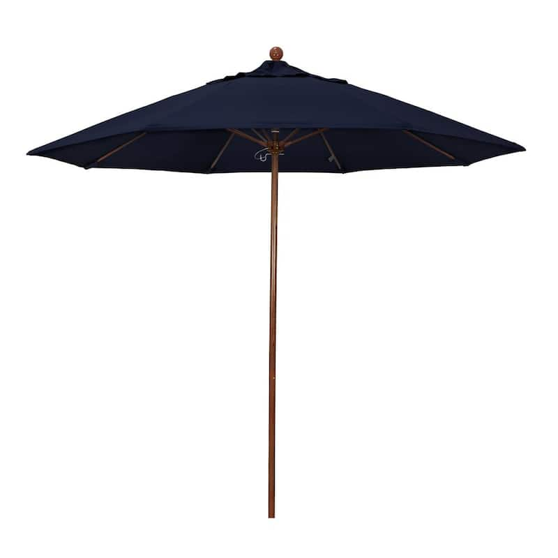 9 ft. Woodgrain Aluminum Commercial Market Patio Umbrella Fiberglass Ribs and Push Lift in Navy Olefin