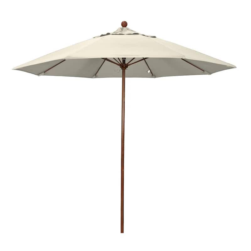 9 ft. Woodgrain Aluminum Commercial Market Patio Umbrella Fiberglass Ribs and Push Lift in Antique Beige Olefin