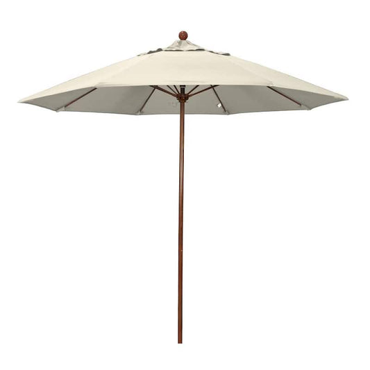 9 ft. Woodgrain Aluminum Commercial Market Patio Umbrella Fiberglass Ribs and Push Lift in Antique Beige Olefin