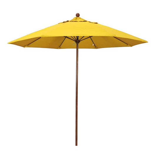 9 ft. Woodgrain Aluminum Commercial Market Patio Umbrella Fiberglass Ribs and Push Lift in Lemon Olefin