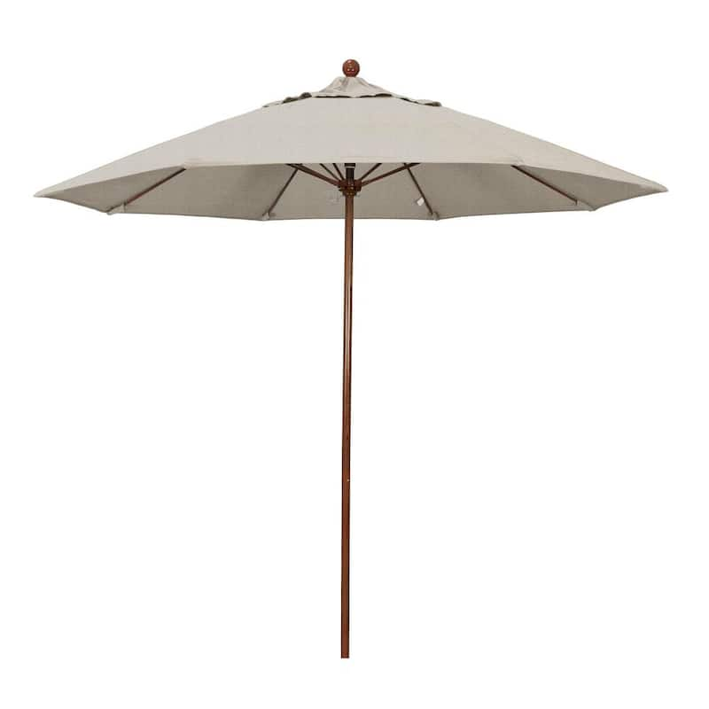 9 ft. Woodgrain Aluminum Commercial Market Patio Umbrella Fiberglass Ribs and Push Lift in Woven Granite Olefin