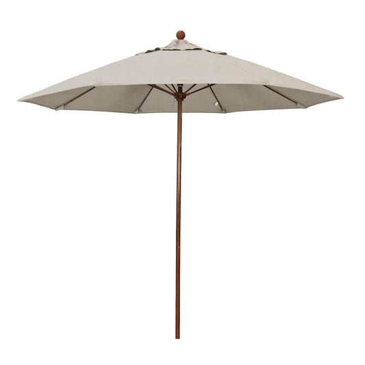 9 ft. Woodgrain Aluminum Commercial Market Patio Umbrella Fiberglass Ribs and Push Lift in Woven Granite Olefin