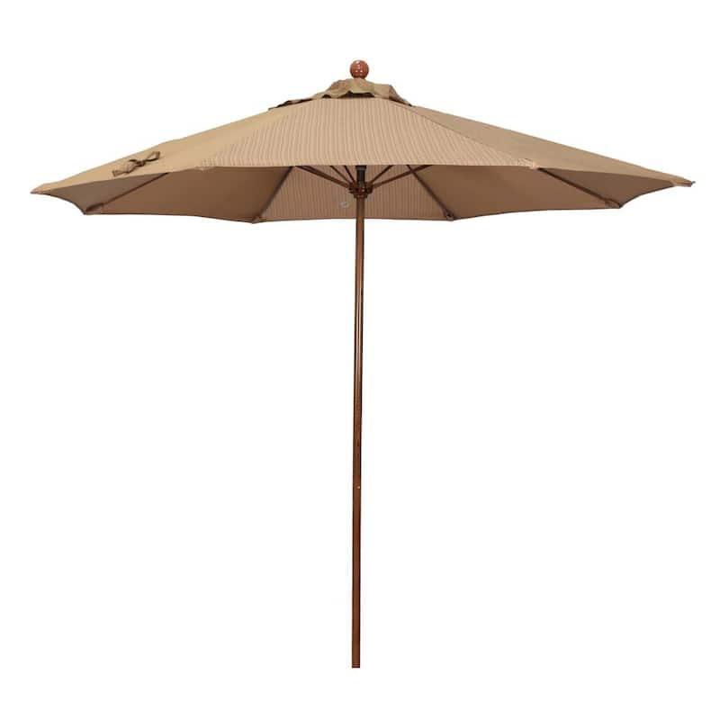 9 ft. Woodgrain Aluminum Commercial Market Patio Umbrella Fiberglass Ribs and Push Lift in Terrace Sequoia Olefin