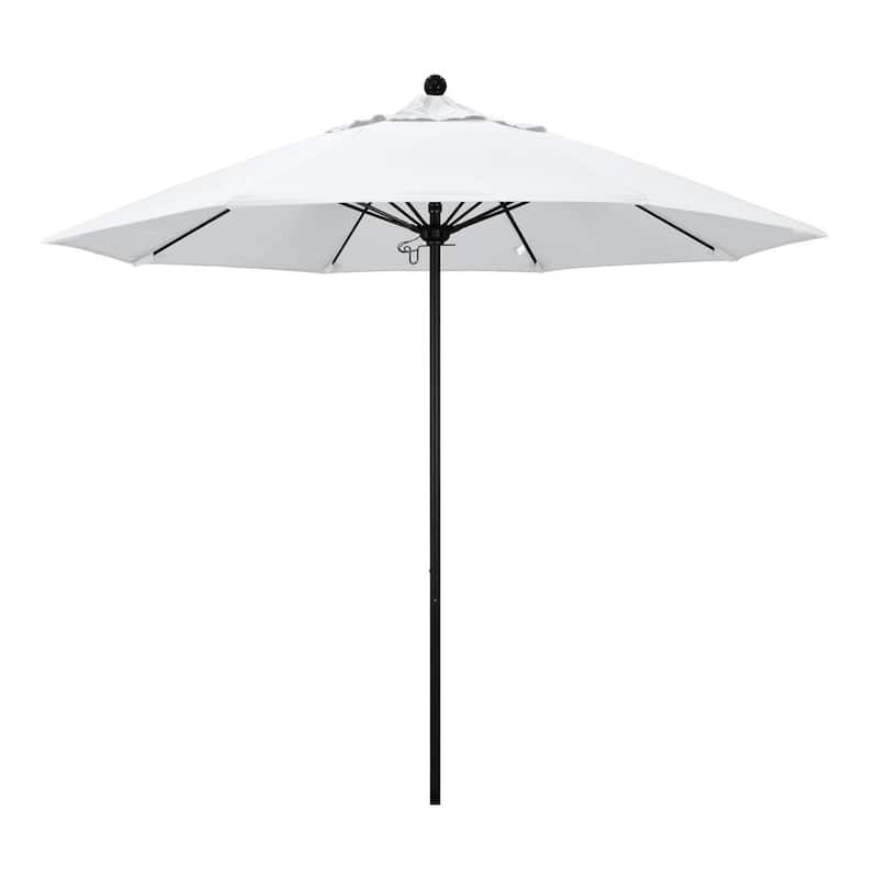 9 ft. Black Aluminum Commercial Market Patio Umbrella with Fiberglass Ribs and Push Lift in Natural Sunbrella