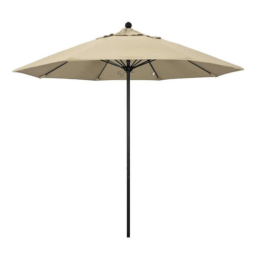 9 ft. Black Aluminum Commercial Market Patio Umbrella with Fiberglass Ribs and Push Lift in Antique Beige Sunbrella