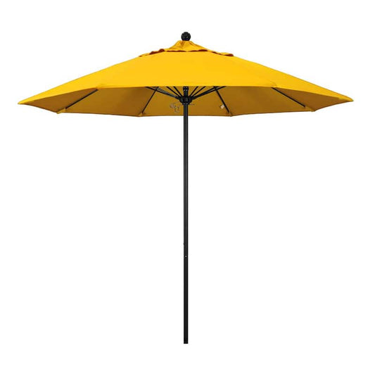 9 ft. Black Aluminum Commercial Market Patio Umbrella with Fiberglass Ribs and Push Lift in Sunflower Yellow Sunbrella