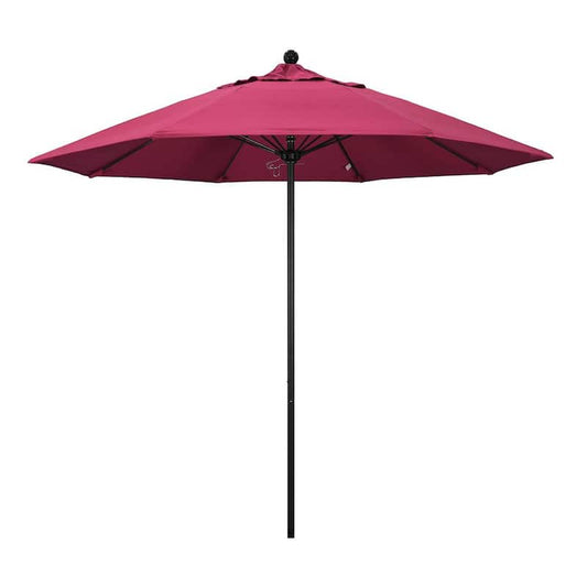 9 ft. Black Aluminum Commercial Market Patio Umbrella with Fiberglass Ribs and Push Lift in Hot Pink Sunbrella