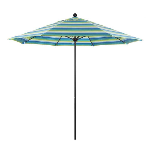 9 ft. Black Aluminum Commercial Market Patio Umbrella with Fiberglass Ribs and Push Lift in Seville Seaside Sunbrella