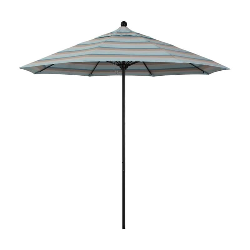 9 ft. Black Aluminum Commercial Market Patio Umbrella with Fiberglass Ribs and Push Lift in Gateway Mist Sunbrella