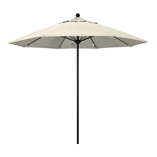 9 ft. Black Aluminum Commercial Market Patio Umbrella with Fiberglass Ribs and Push Lift in Antique Beige Olefin