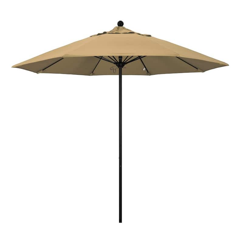 9 ft. Black Aluminum Commercial Market Patio Umbrella with Fiberglass Ribs and Push Lift in Champagne Olefin