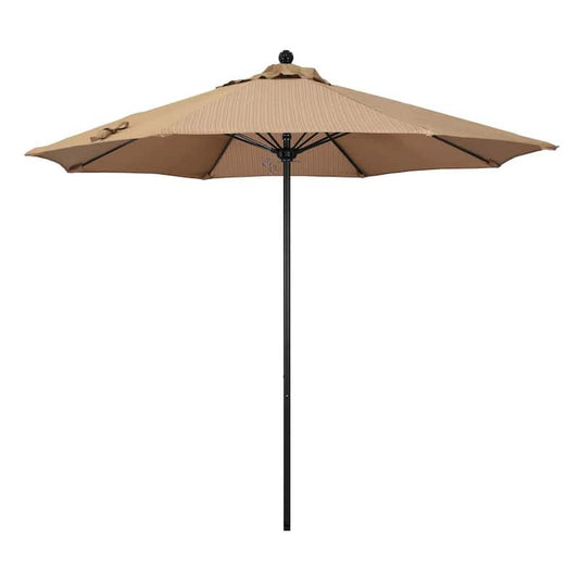 9 ft. Black Aluminum Commercial Market Patio Umbrella with Fiberglass Ribs and Push Lift in Terrace Sequoia Olefin