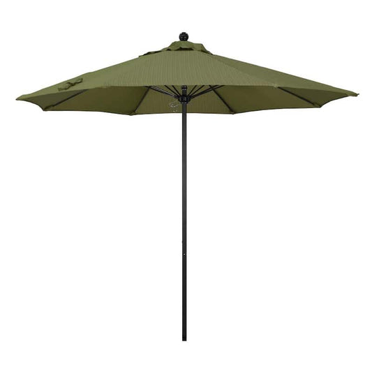 9 ft. Black Aluminum Commercial Market Patio Umbrella with Fiberglass Ribs and Push Lift in Terrace Fern Olefin