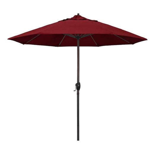 9 ft. Bronze Aluminum Market Auto-tilt Crank Lift Patio Umbrella in Spectrum Ruby Sunbrella