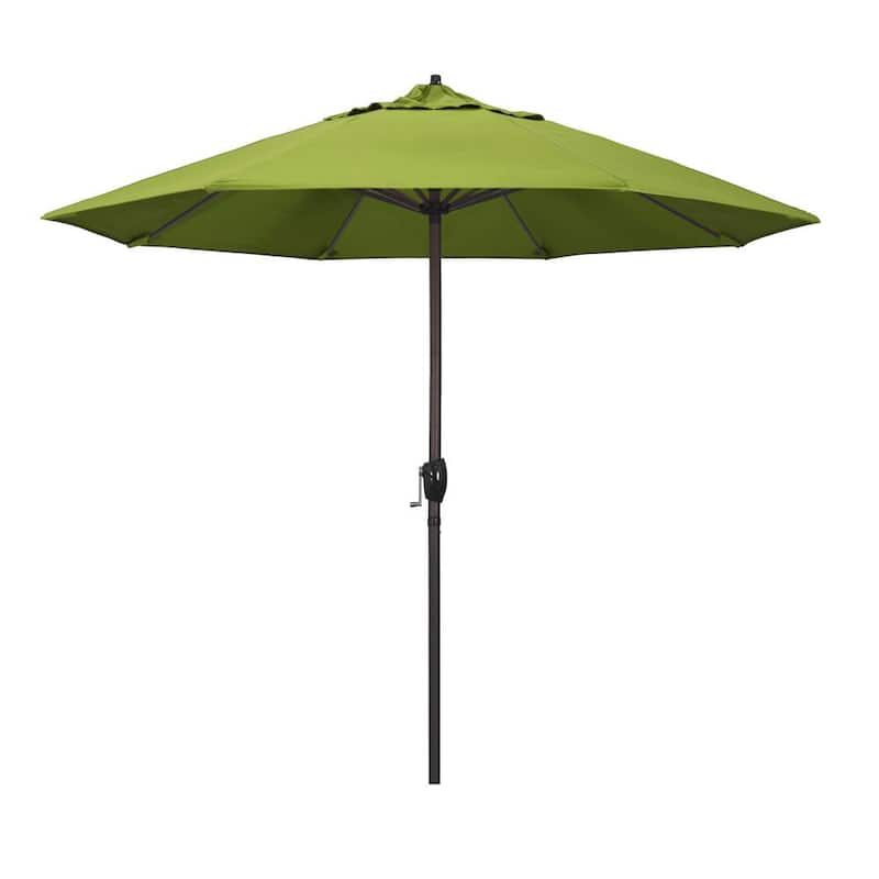 9 ft. Bronze Aluminum Pole Market Aluminum Ribs Auto Tilt Crank Lift Patio Umbrella in Macaw Sunbrella