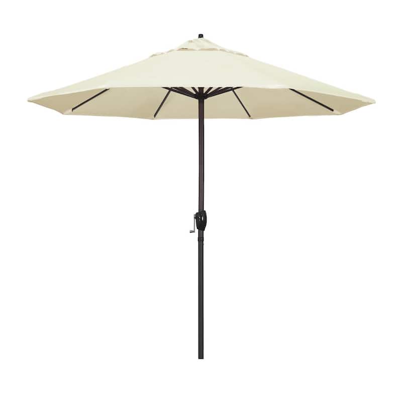 9 ft. Bronze Aluminum Pole Market Aluminum Ribs Auto Tilt Crank Lift Patio Umbrella in Canvas Sunbrella