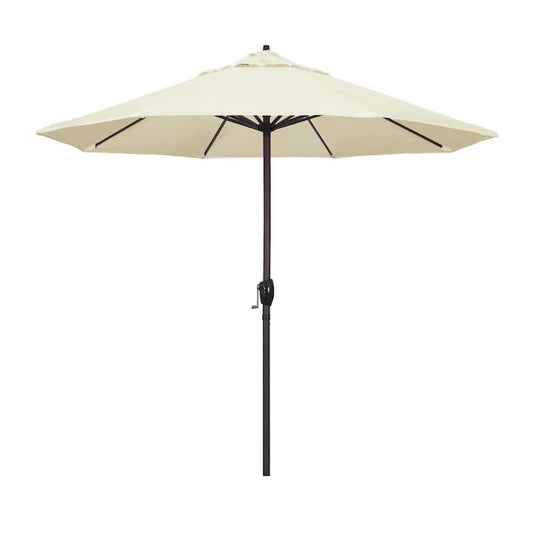 9 ft. Bronze Aluminum Pole Market Aluminum Ribs Auto Tilt Crank Lift Patio Umbrella in Canvas Sunbrella