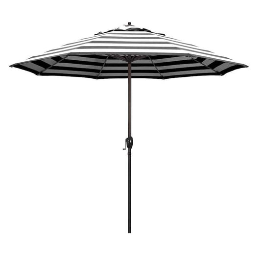 9 ft. Bronze Aluminum Market Auto-tilt Crank Lift Patio Umbrella in Cabana Classic Sunbrella