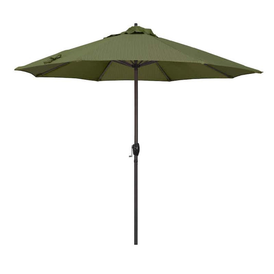 9 ft. Bronze Aluminum Market Patio Umbrella Auto Tilt Crank Lift in Terrace Fern Olefin